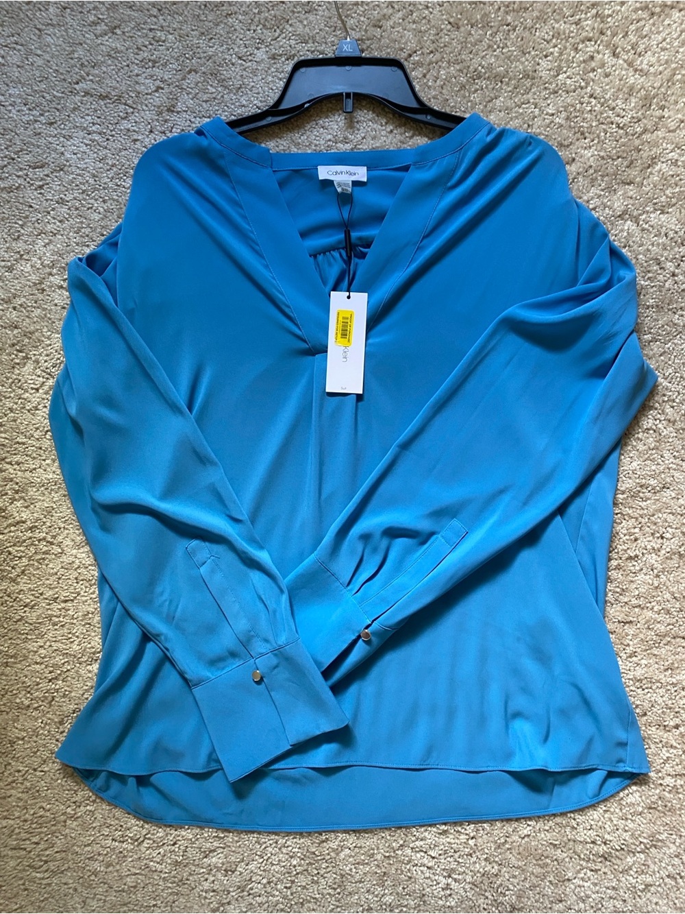 Calvin Klein Teal V-Neck Long Sleeve Blouse